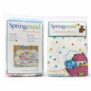 Springmaid Noah’s Ark Receiving Blanket Set 2pc 30x40 Cotton USA NOS NEW